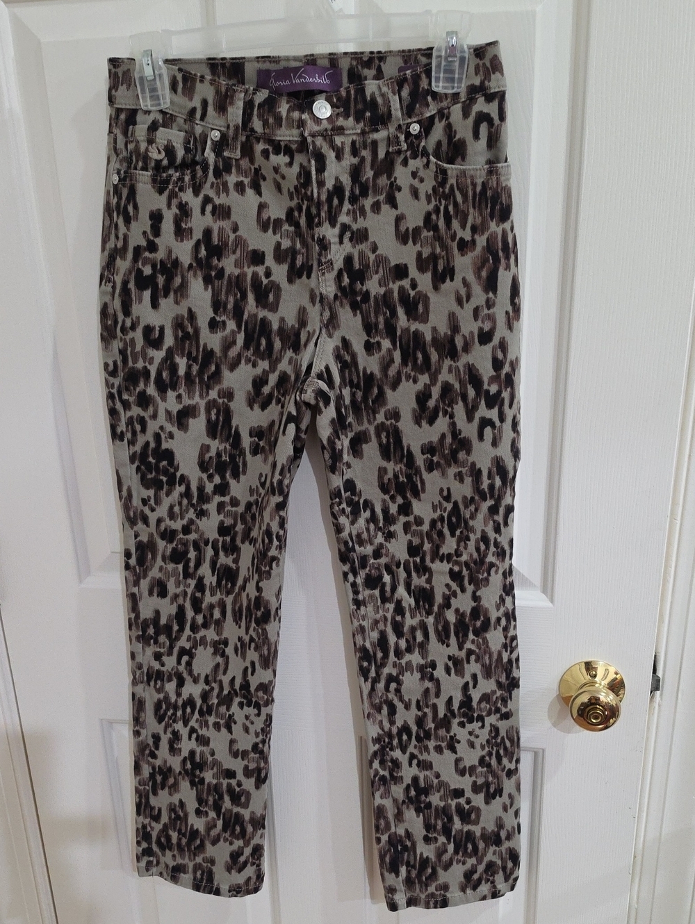 Gloria Vanderbilt Amanda Leopard Print Jeans Taupe and Black - Size 4PS
